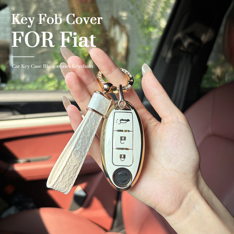 Fiat Car Key Case Rhinestones Keychain