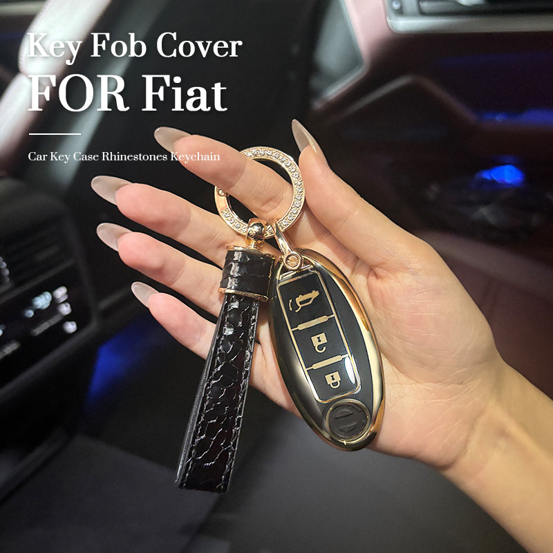 Fiat Car Key Case Rhinestones Keychain