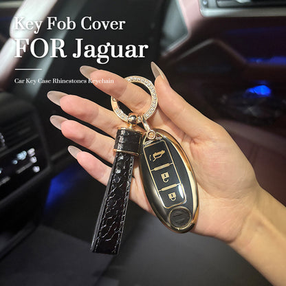 Jaguar Car Key Case Rhinestones Keychain