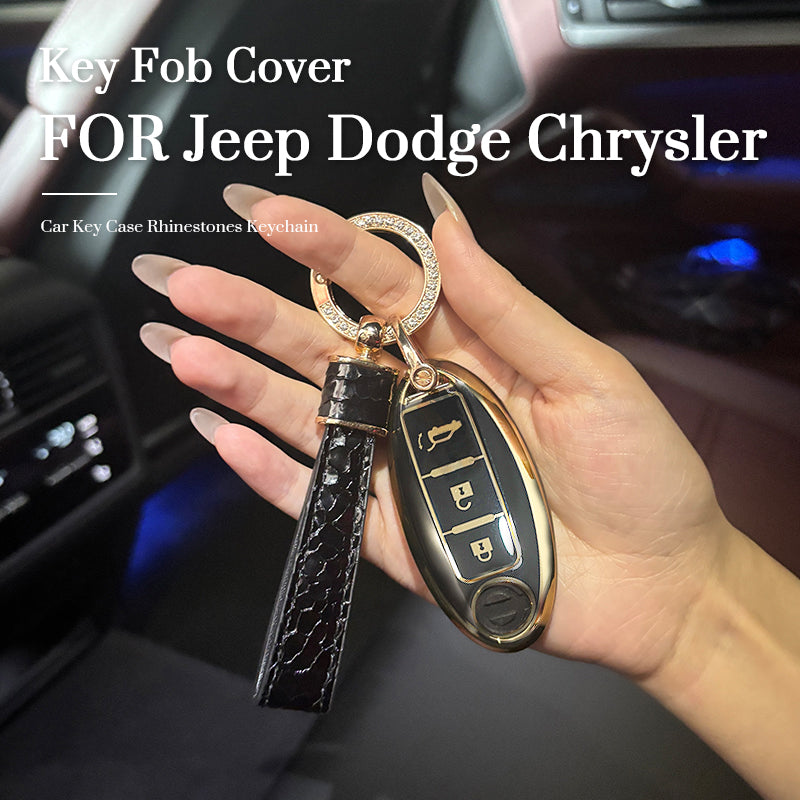 Jeep Dodge Chrysler Car Key Case Rhinestones Keychain