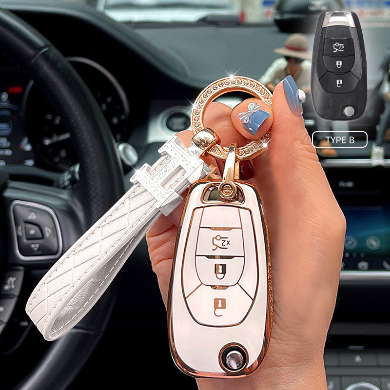 1set Car Key Case & Rhinestone Keychain Compatible With Chevrolet